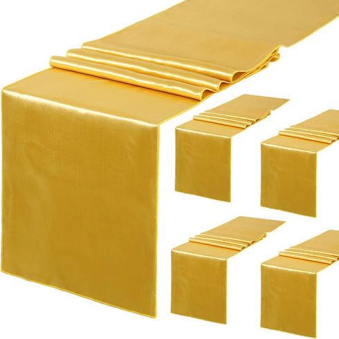 5 Pack Satin Table Runners 12 x 108 inches Long Silk and Smooth Fabric Gold Table Runner for Party Wedding Banquet Birthday Graduations Decoration...