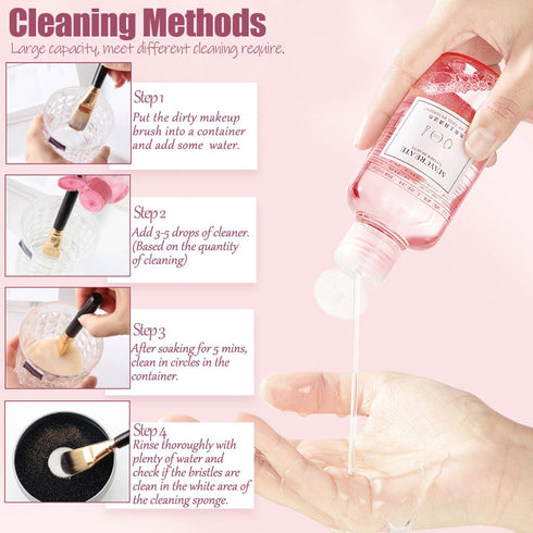 3 In 1 Makeup Brush Cleaning Set Multifunctional Washing Bowl Drying Basket with Handle Silicone Cleaner Mat Removal Cleaner Sponge 150ml/5.12fl.o...