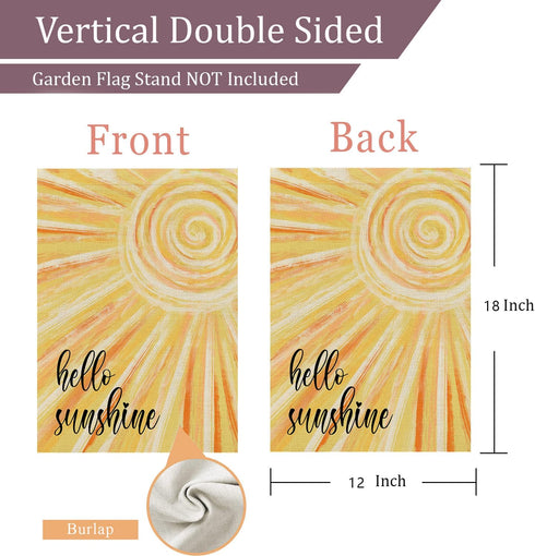 Hello Sunshine Summer Garden Flag 12x18 Vertical Double Sided Gold Farmhouse Holiday Outside Decorations Burlap Yard Flag...