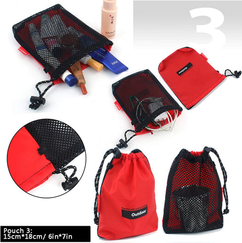 Drawstring Bags Pouch/Ditty Bag/Mesh Stuff Sack Camping Cord Bag Storage 5-in-1 Travel Use Nylon 5 Pieces (Red)...