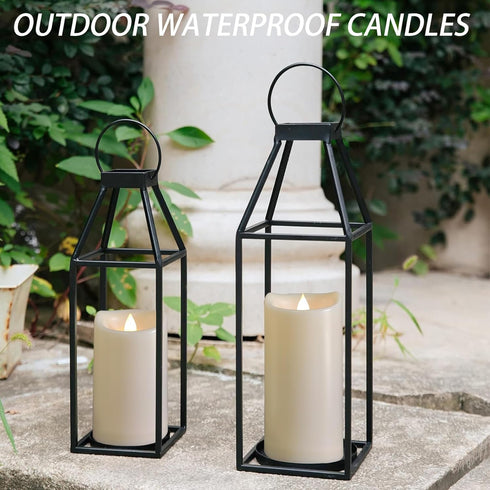 3 Pack Outdoor Battery Operated Candles with Timer (3x4/5/6 Inch) Waterproof Flameless Flickering Pillar Candles Plastic LED Fake Candle for Hallo...