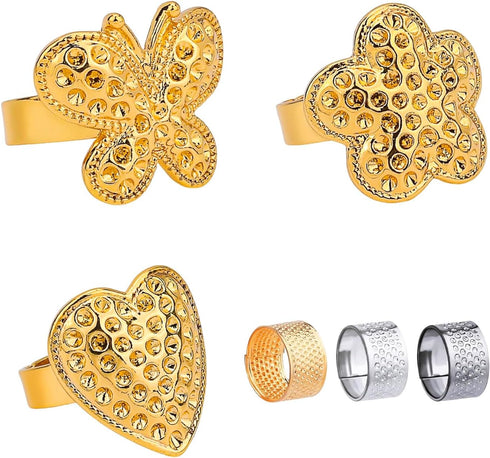 YHCHLHFF 6 Pcs Sewing Thimbles, Thimbles for Hand Sewing Metal Finger Protectors, for Knitting Needlework DIY Tools Quilting Craft Accessories...