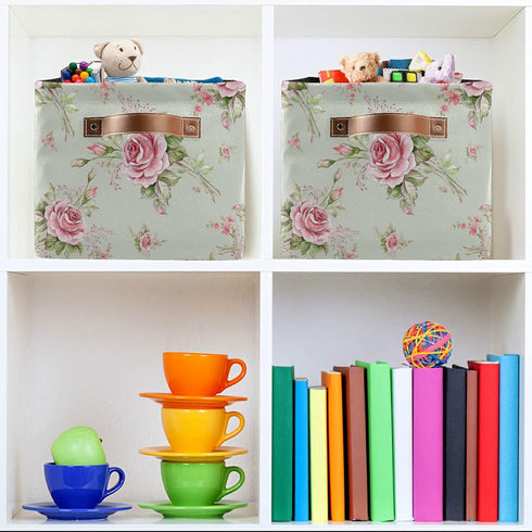Floral Flower Rose Pattern Storage Bin Kids Women Foldable Compressible Organizer Storage Cube with Handle Storage Basket Box for Closet Shelves 1...
