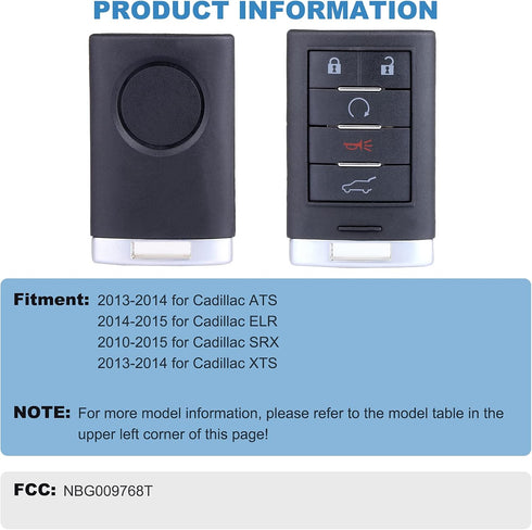 ECCPP Keyless Entry Remote Key Fob Replacement for Cadillac ATS for ELR for SRX for XTS 2010-2015 FCC: NBG009768T Keyless Entry Remote...