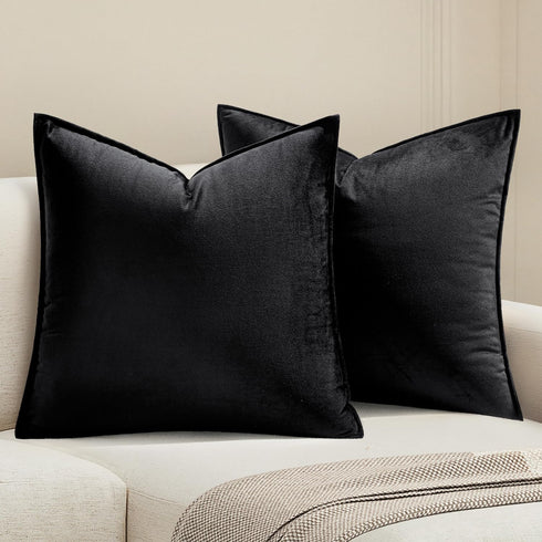 MIULEE Pack of 2 Decorative Velvet Throw Pillow Cover Soft Black Pillow Cover Soild Square Cushion Case for Sofa Bedroom Car 18x 18 Inch 45x 45cm...