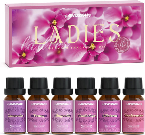 Floral Eessential Oils Set, ARVIDSSON Ladies Fragrance Oil for Candle Making - Lavender, Vanilla Sugar, Rose Geranium, Peony, Magnolia, Wisteria, ...