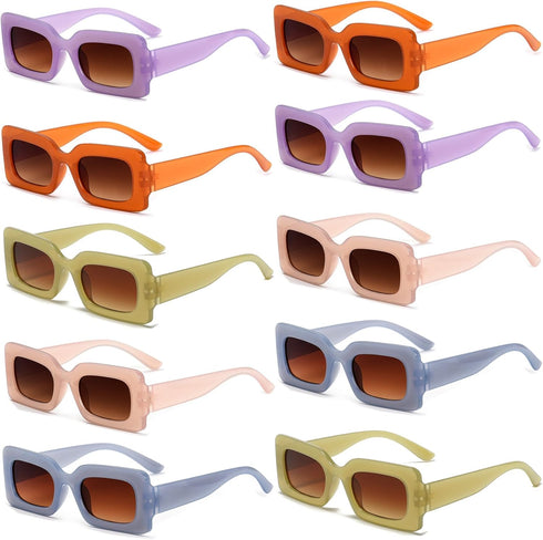 10 Pack Small Rectangle Sunglasses Women Retro Square Glasses Vintage Thick Frame Eyewear Party Glasses Bulk for Women Girls...
