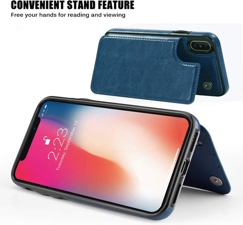 Wallet Case Compatible with iPhone X/XS,Slim Protective case with Card Holder,Premium PU Leather Card Slots Case with a Screen Protective Glass fo...