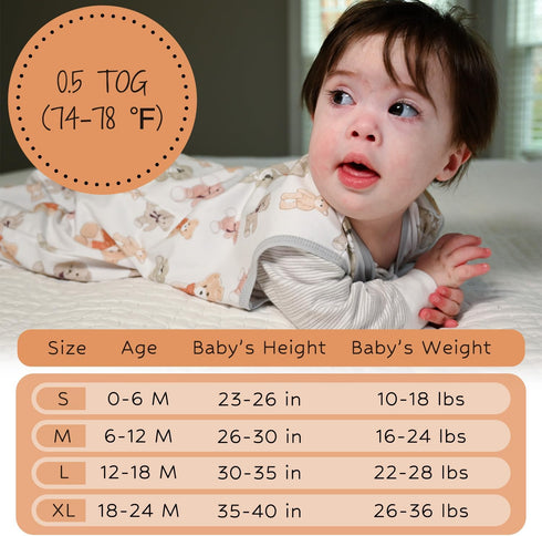 Sleep Sack, 100% Organic Cotton Baby Sleep Sack, 0.5 TOG Sleep Sack Lightweight, 2-Way Zipper Toddler Sleep Sack Soft, 6-12 Months Infant Sleep Sa...