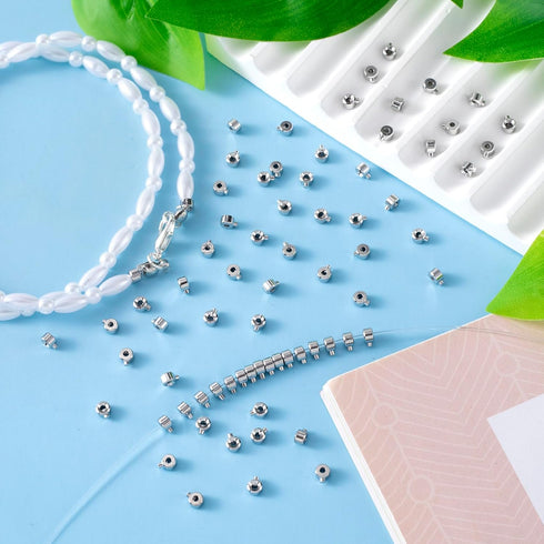 50pcs Crimp Beads for Jewelry Making, Silver Spacer Beads Metal Bead Stopper Crimp Charms for Bracelet Necklace Ends Accessories...