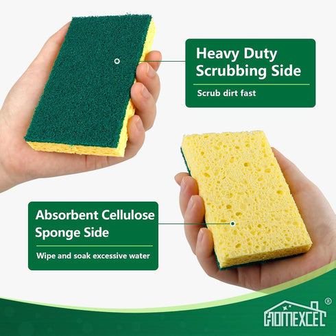Heavy Duty Scrub Sponges Kitchen 24pcs,Dual Side Cleaning Dish Sponges for Non-Coated Cookware,Pocelain Bakeware and More...