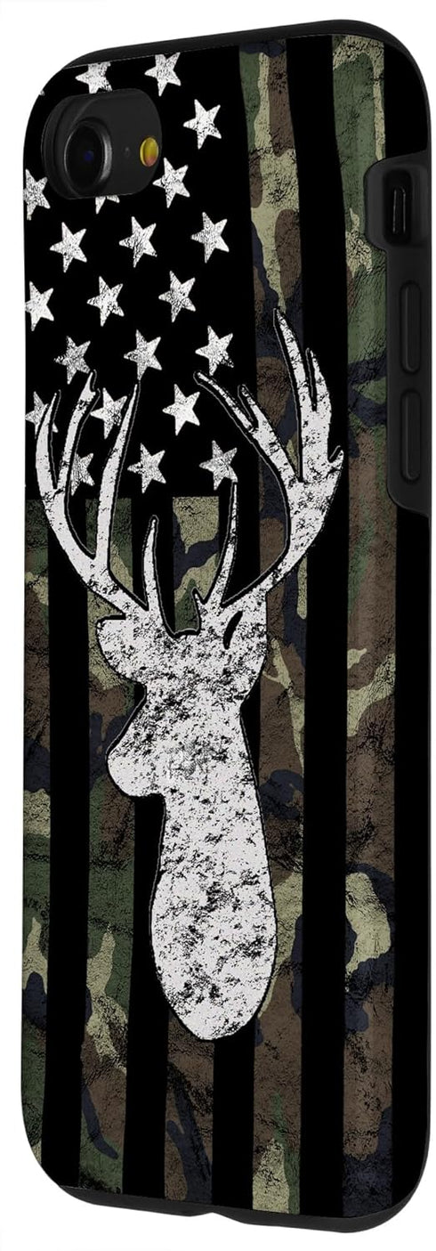 Deer Hunting Camouflage American Flag Whitetail Buck USA Case for iPhone SE (2020) / 7 / 8...