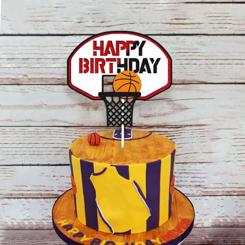 Basketball Cake Topper Happy Birthday Sign Cake Decorations for Basketball Ball Player Scene Sport Net Court Themed Man Women Boy Girl Birthday Pa...