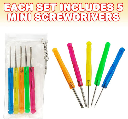 ArtCreativity 5 PC Mini Screwdriver Keychain Set, Pack of 12, Set Includes 5 Screw Drivers and Portable Pouch, Cool Birthday Party Favors for Boys...