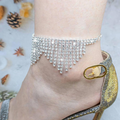 Rhinestone Anklet for Women Silver Adjustable Tassel Anklet Fashion Beachy Foot Chain...