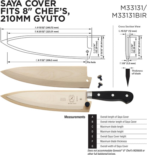Mercer Culinary Birch Wood Saya Cover Blade Protector for 8" Chef and 210mm Gyuto Knives...