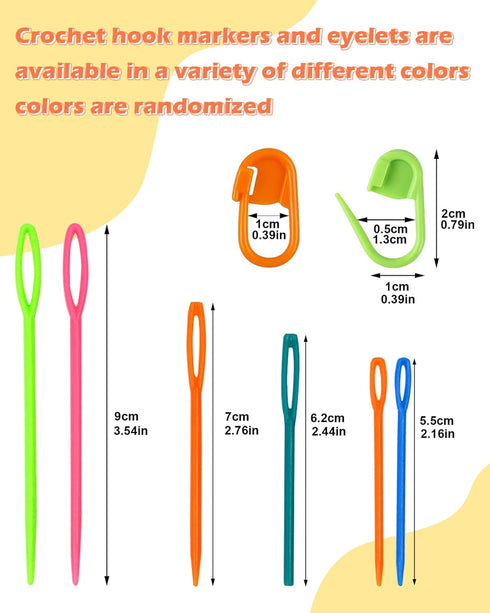 300pcs Stitch Markers with 6 pieces of large blunt sewing needles,colorful knitting markers,plastic crochet hook clip,bulk Crochet hook markers fo...