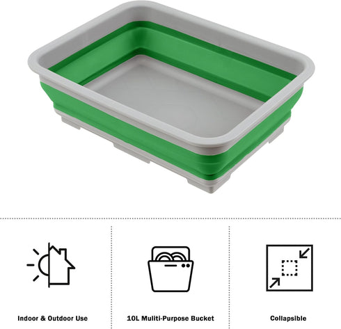 Collapsible Ice Bucket - 7.27-Liter Portable Outdoor Multi-Use Basin, Dish Tub, and Storage Basket for Camping and Tailgating by Wakeman (Green)...