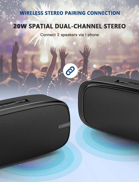 LENRUE Bluetooth Speaker, Wireless Portable Speaker with Loud Stereo Sound, Rich Bass, 12-Hour Playtime, Built-in Mic. Perfect for iPhone, Samsung...