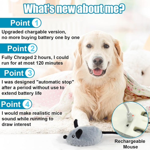 Mity rain Interactive Dog Toys, Fake Mouse Moving Dog Toy with Automatic Sensor, Dog Mouse Toy with Realistic Sound & Extended Tail, Automatic Dog...