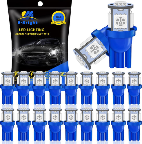 YM E-Bright 20-Pack 194 Led Bulb Blue, T10 168 912 W5W 2825 LED Bulb for Car Interior Dome Map Light Trunk Door Dashboard License Plate Light Lamp...