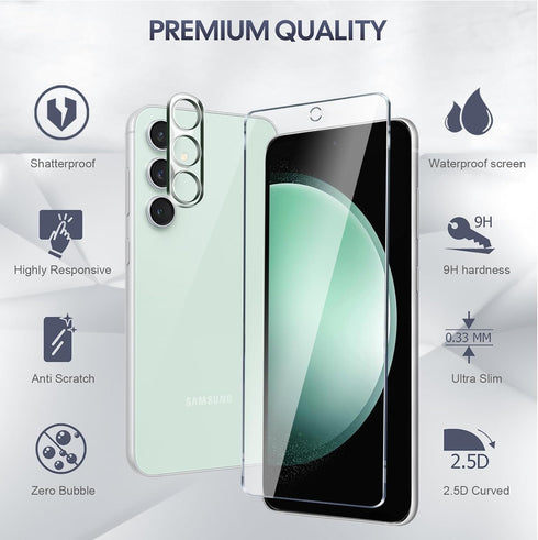 Tempered Glass Compatible with Samsung Galaxy S23 FE 5G Screen Protector 6.4'', 3 Pcs Screen Protector + 2 Pcs Camera Lens Protector, [Not for Gal...