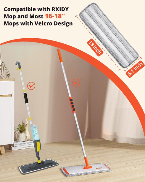 Flat Mop Pads 18inch Stripe Microfiber Mop Cleaning Pads for RXIDY Microfiber Mop, 4 Packs...