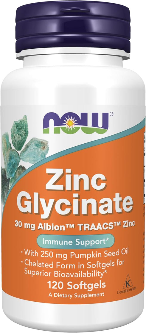 NOW Supplements, Zinc Glycinate with 250 mg Pumpkin Seed Oil, Supports Prostate Health*, 120 Softgels (Packaging May Vary)...