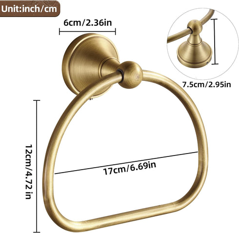 WOLIBEER Brass Towel Ring,Antique Hand Towel Holder Hanger,Round Towel Holder for Bathroom Wall Mounted Retro Kitchen Accessories...
