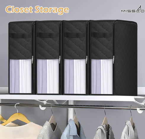 MISSLO Bed Sheet Organizers and Storage Queen/King Size Sheet Folder 4 Pack Linen Closet Organizer with Clear Window Blanket Storage Bags for Beds...