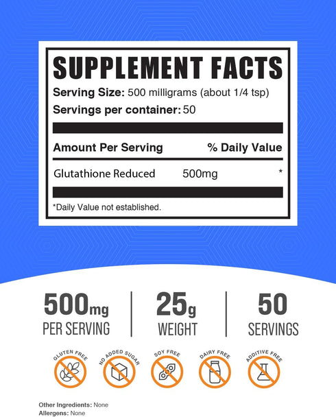 BulkSupplements.com Glutathione Reduced Powder - Glutathione Supplement, Reduced Glutathione Powder - Glutathione 500mg, Gluten Free, 500mg per Se...