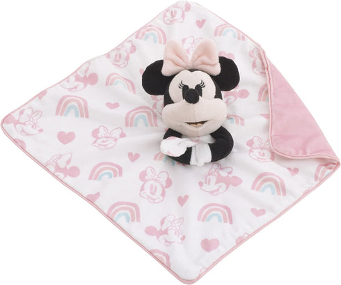 Disney Minnie Mouse White, Pink, and Aqua Rainbow and Heart Lovey Security Blanket...