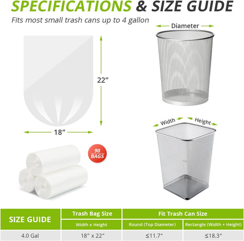 4 Gallon Trash Bags (90 Count) Clear Small Garbage Bags, Office Waste Basket Liners, 15-20 Liter Leak Proof Plastic Mini Trash Bags for Bathroom B...