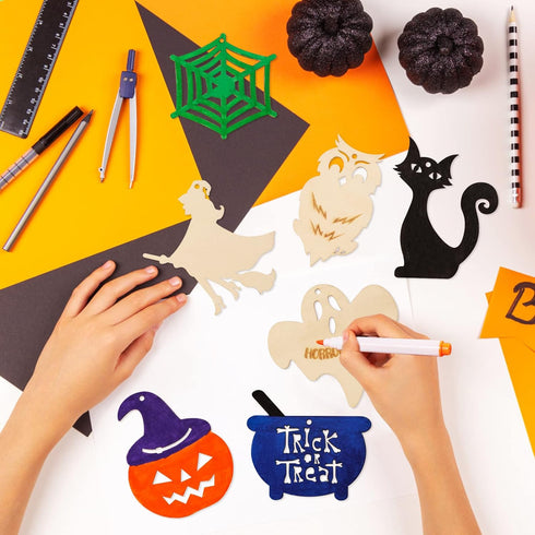 MGparty Halloween Crafts 60PCS Halloween Wooden Slices DIY Natural Wood Crafts Unfinished Predrilled Cutouts Ornaments for Kids Halloween Hanging ...