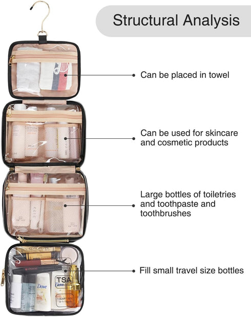 Hanging Toiletry Bag Travel Makeup Bag TSA Approved Clear Bag for Toiletries Waterproof Cosmetic Bag Toiletry Bag for Women Men Travel Toiletry Or...