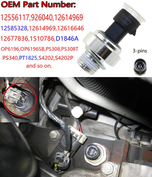 Engine Oil Pressure Sensor/Switch/Sending Unit with Screen Filter D1846A Compatible with Chevrolet Chevy Silverado GMC Sierra Buick Lacrosse Cadil...