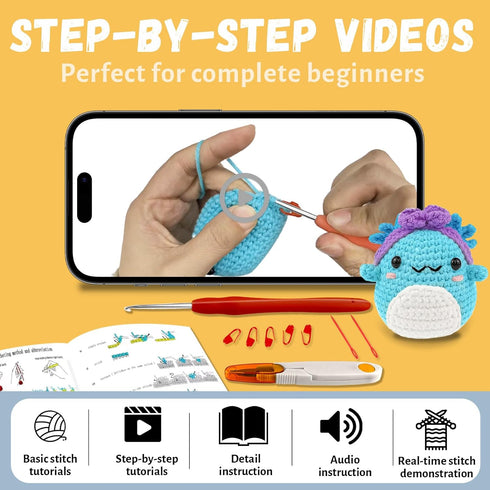 Terself Axolotl Crochet Kit for Beginners: 1PCS Crochet Animal Kits for Kids & Adults, Learn to Crocheting Starter Kit with Written Pattern & Vide...