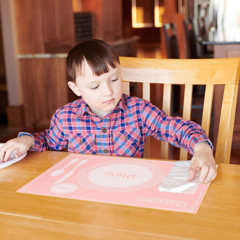 AllSpice 18" x 13" Kids Table Setting Placemats 2-Pack Montessori Style, Silicone (Tea Party)...