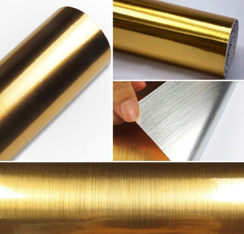 Metal Look Film Vinyl Self Adhesive Gold Texture Waterproof Anti Greasy Counter Top Peel Stick Metallic Gloss Shelf Liner for Kitchen Cabinet 15.6...