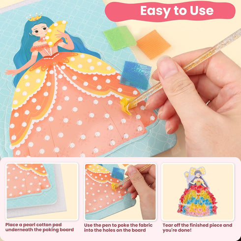 YOTOY Fabric Art Frenzy Toys for Girls Age 3 4 5 6 7 8 Years Old, Poke Art Kits, Fabric Art for Kids, Creative Puzzle Puncture Painting Toy Gift f...