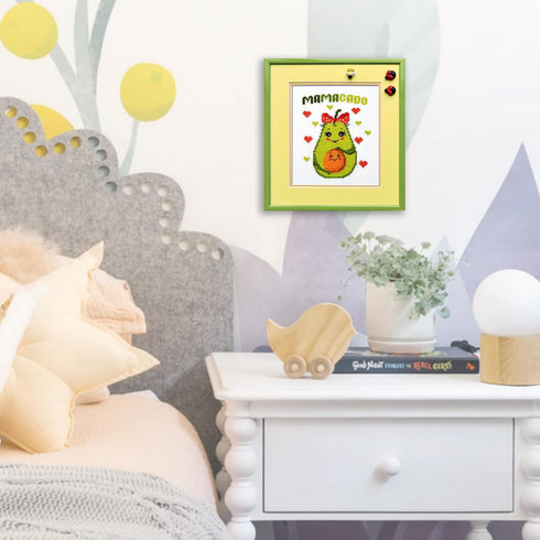 Povitrulya Counted Cross Stitch Kit 'Mamacado' - Embroidery Set with Pre-Sorted Cotton Floss, 14 Count Aida Fabric, Paper Pattern, DIY Gift, Baby ...