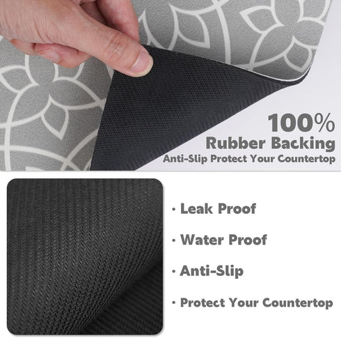 Absorbent Coffee Mats Quick Drying Mat for Countertop Hide Stain for Kitchen Counter Espresso Maker Machine Gray Flower 12"x19"...
