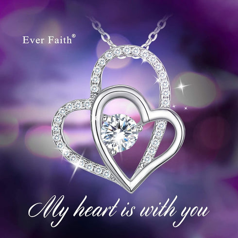 EVER FAITH Double Circles Necklace Sterling Silver Infinity Interlocking Friendship Sister Mother Daughter Necklace Birthday/Mothers Day/Valentine...