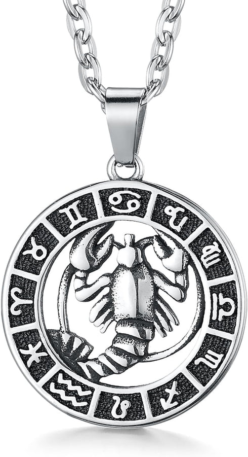 Zodiac Sign Pendant Necklaces for Women Men Stainless Steels Leo Constellation Horoscope Medallion Retro Celestial Astrology Jewelry...