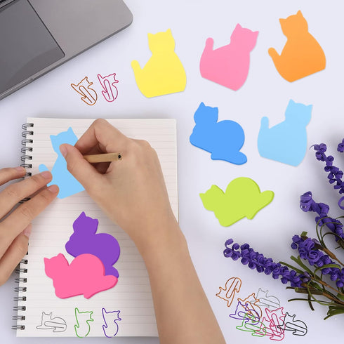 Cobee Cat Sticky Notes with Paper Clips, 7 Pack Cute Self-Stick Memo Note Pads Sticky Pad Cat Paper Clips Index Tabs (C)...