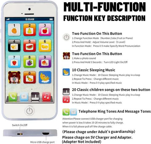 Yphone, Pretend Smart Mobile Toy Phone for Toddler Baby & Kids, Musical English Learning Preschool Education Electronic Cell Phone Gift for Boys &...
