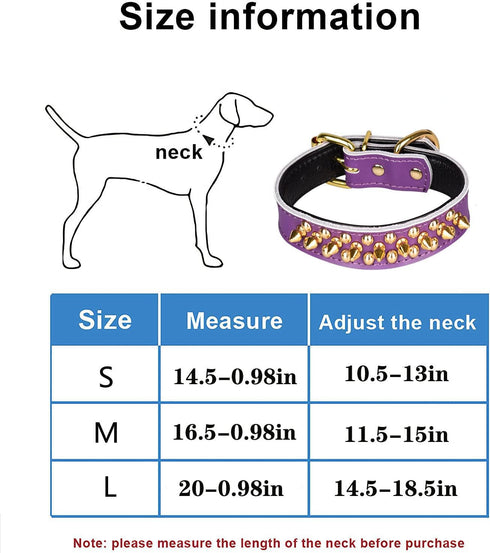 Spiked Studded Dog Collar, Soft Genuine Leather Dog Collar, Adjustable Dog Collars for Small Medium Large Dogs Breeds Pit Bull (L fit Neck 14.5-18...