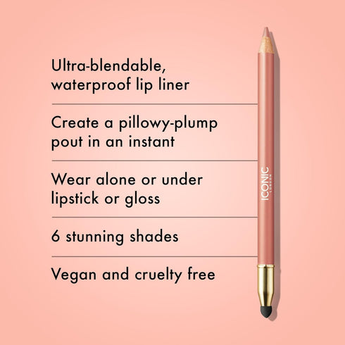 ICONIC LONDON Fuller Pout Sculpting Lip Liner | Blendable, Dual Ended Lip Liner with Creamy Colour and Lip Sponge for Buffing, Cruelty-Free, Vegan...