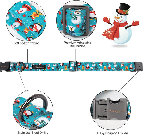 ARING PET Christmas Dog Collar-Cotton Winter Dog Collar with Bow, Adjustable Blue Christmas Tree Pet Collar Puppy Collars with Metal Buckle...