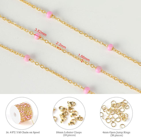 KYUNHOO 5 Meters Gold Chains for Jewelry Making Pink Enamel Beading Chain for Necklace Bracelet Making Stainless Steel Jewelry Making Supplies for...
